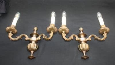 VINTAGE PAIR OF  BRASS   WALL  LIGHTS  TWO  DOUBLE  SCONCES - Ref: AMR30