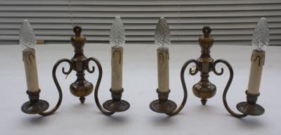 VINTAGE PAIR OF FLEMISH  WALL LIGHTS TWO BRONZE COLOURED SCONCES  - Ref: AAG19