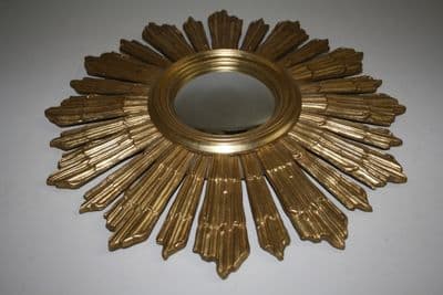 VINTAGE WOODEN FRENCH CONVEX SUNBURST MIRROR. AJY16