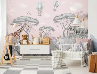 Baby Bedroom Safari Pink Wallpaper Mural 312x219cm