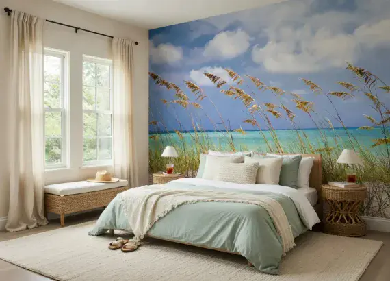 Beach scene wall mural for bedroom walls UK shop