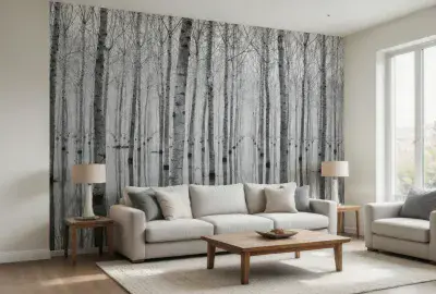 Birch Forest in the Water Premium Photo Wallpaper