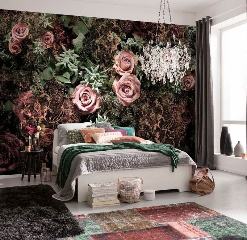 Black and Pink Velvet Roses paper wallpaper Homewallmurals