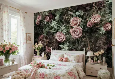 Black and Pink Velvet Roses wall mural wallpaper