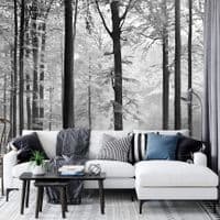 Living room photo wallpapers Black and White Forest | Shop online