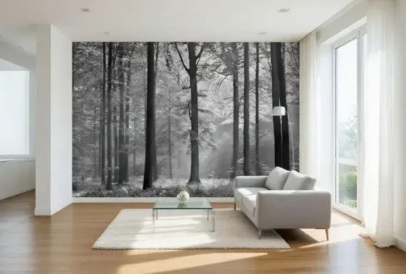 Living room photo wallpapers Black and White Forest | Shop online