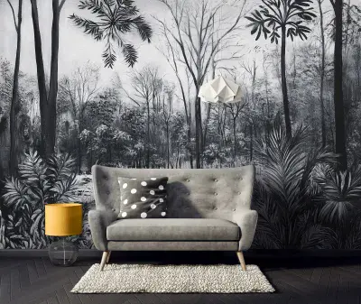 Black and White Jungle Photo Wallpaper 312x219 cm  Lounge Wall Mural