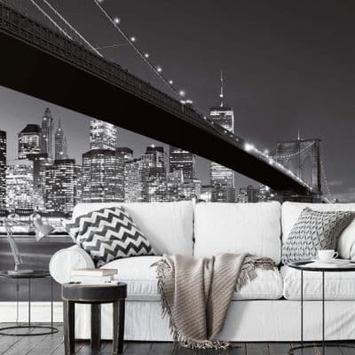 Black and White NYC wall mural wallpaper Premium Brooklyn Bridge view