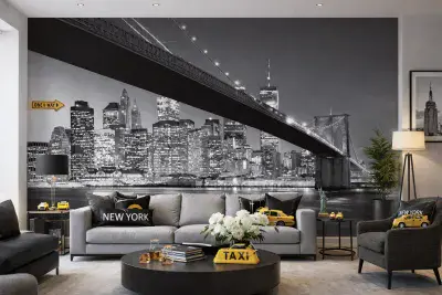 Black and White NYC wall mural wallpaper Premium Brooklyn Bridge view