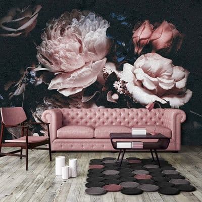 Black background floral design Non-Woven photo wallpaper