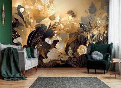 Black & Gold Jungle Non-Woven Botanical Photo Wallpaper