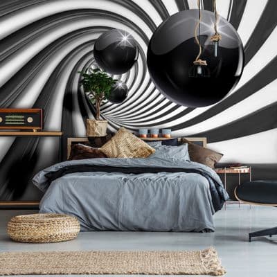 Black tunnel & sphere wall mural wallpaper