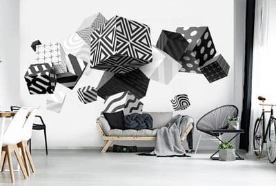 Black & White cubes 3D photomural wallpaper