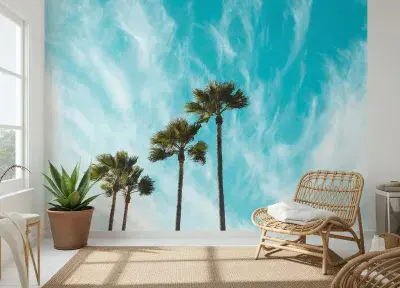 Blue Sky Background and palms wallpaper mural