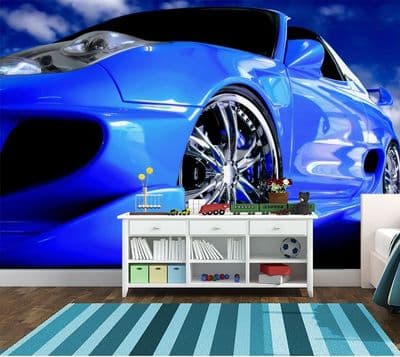 Blue Speedster sports super car wall mural