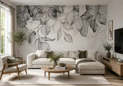 Botanical Photo Wallpaper 312x219 cm Black and White