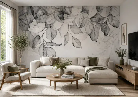 Large Leaves Wall Mural | Living Room and Bedroom Wallpaper | Allwallpapers