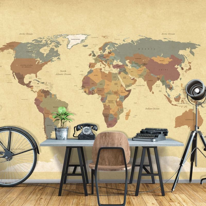 Map feature wall wallpaper| Homewallmurals.co.uk