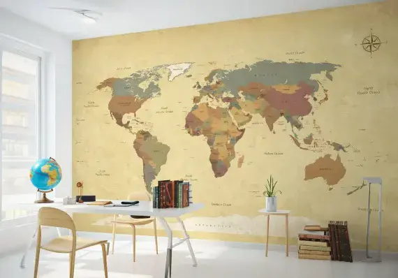 Map feature wall wallpaper| Homewallmurals.co.uk