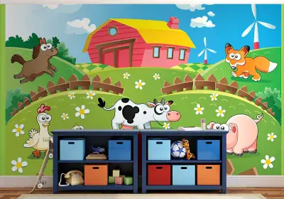 Cartoon Animals Farm Photo Wallpaper 320x230cm
