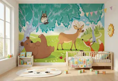 Children's Bedroom Wallpaper Mural Forest Animals