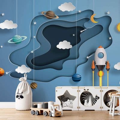 Children's room wallpaper Space Papercut 3D