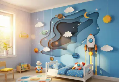 Children's room wallpaper Space Papercut 3D