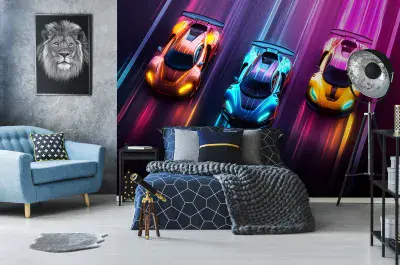 Colourful Cars Kids Bedroom Photo Wallpaper 312x219 cm Wall Mural