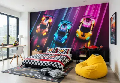 Colourful Cars Kids Bedroom Photo Wallpaper 312x219 cm Wall Mural