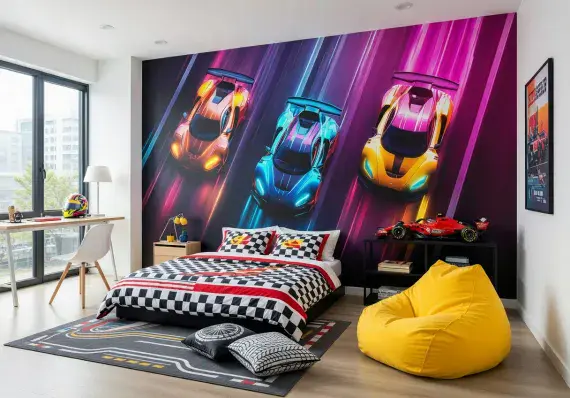 Boy's Bedroom Photo Wallpapers Racing Cars  | Buy it online