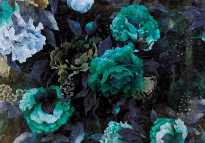 Dark Style Floral Living Room Photo Wallpaper 312x219 cm