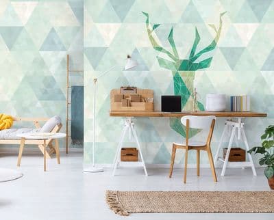 Deer Design - Green non-woven wallpaper