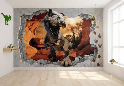 Dinosaur crushing the wall Wallpaper wall mural