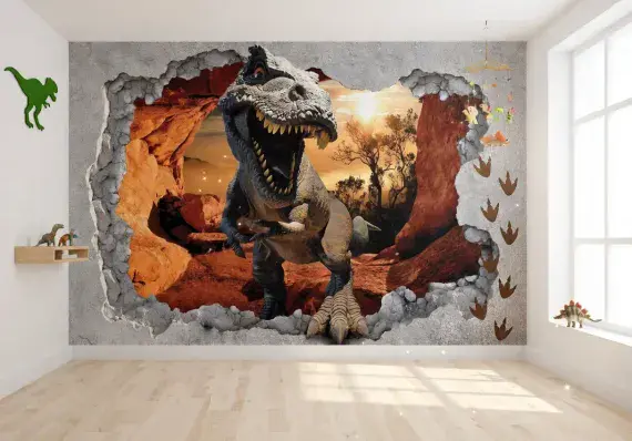 Photo wallpapers Dinosaur crushing the wall and many more  | Buy it online