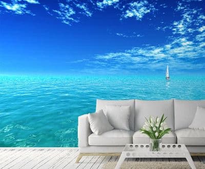 Exotic view - sailing on blue ocean wall mural