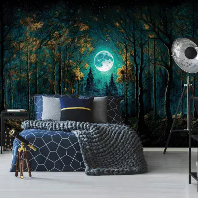 Fantasy Forest at Night Bedroom Photo Wallpaper 312x219 cm
