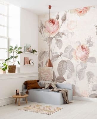 Floral pink & beige Premium wallpaper mural
