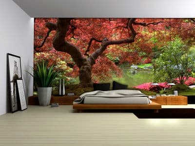 Flowering red tree wall murals
