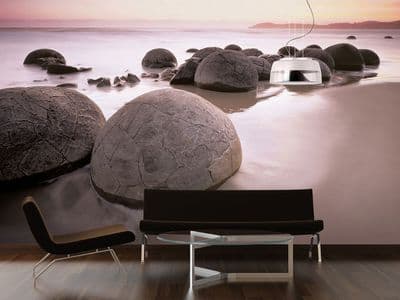 Giant Round stones on the beach photo wallpaper