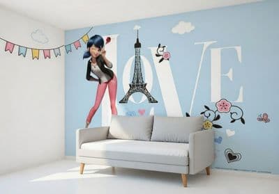 Girls bedroom non-woven wallpaper 144x100inch white Tales of Ladybug & Cat Noir