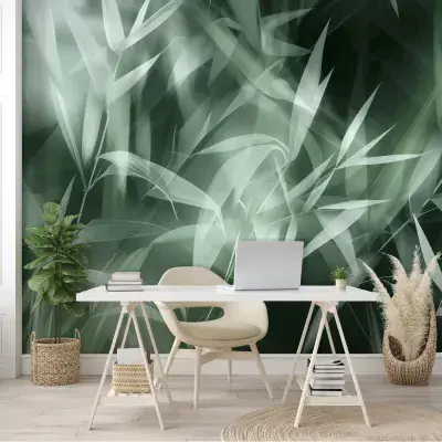 Green Abstract Leaves Living Room Photo Wallpaper 312x219 cm