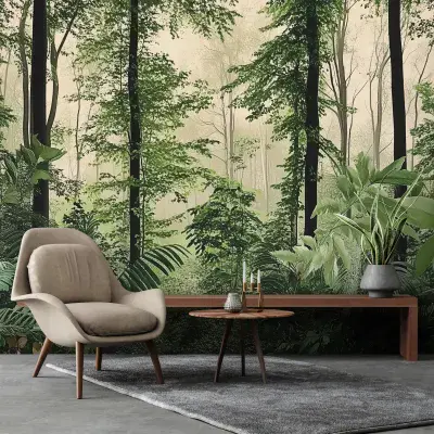 Green Dining Room Forest Botanical Photo Wallpaper 312x219 cm