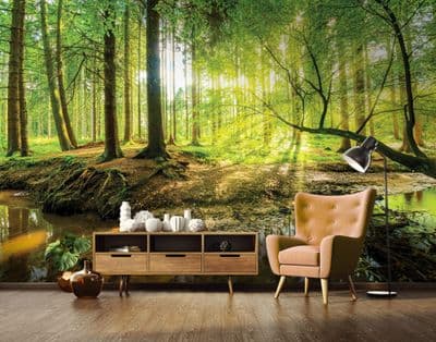 Green forest Scene non-woven wallpaper