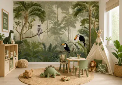 Green Jungle and Animals Photo Wallpaper 312x219 cm