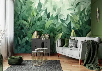 Green Leaves Living Room Photo Wallpaper 312x219 cm