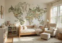 Map feature wall wallpaper| Homewallmurals.co.uk