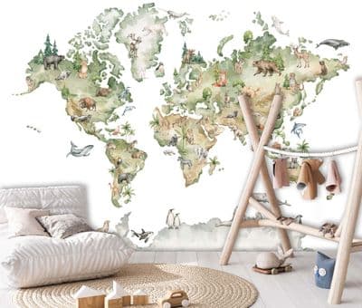 Green Map  with animals wallpaper wall mural 368x254cm