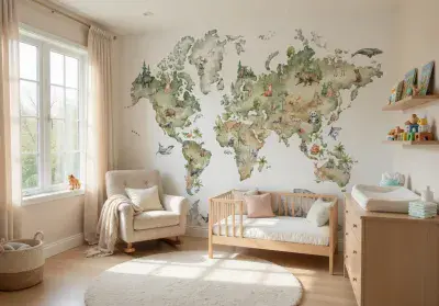 Green Map  with animals wallpaper wall mural 368x254cm
