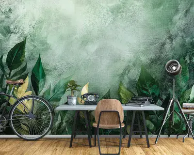 Green Plants Art Painting Living Room Photo Wallpaper 312x219 cm