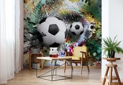 Kids Bedroom Photo Wallpaper Colorful Puzzle Football